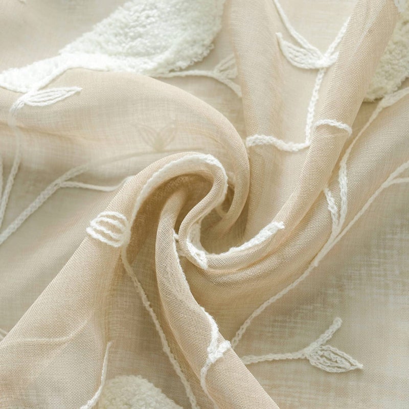 VOGOL Sheer Curtains 96 Inches Long, Taupe Sheer Curtains Rod Pocket Bird Embroidered Curtains for Living Room/Bedroom, W60X L96, 2 Pieces - Image 5